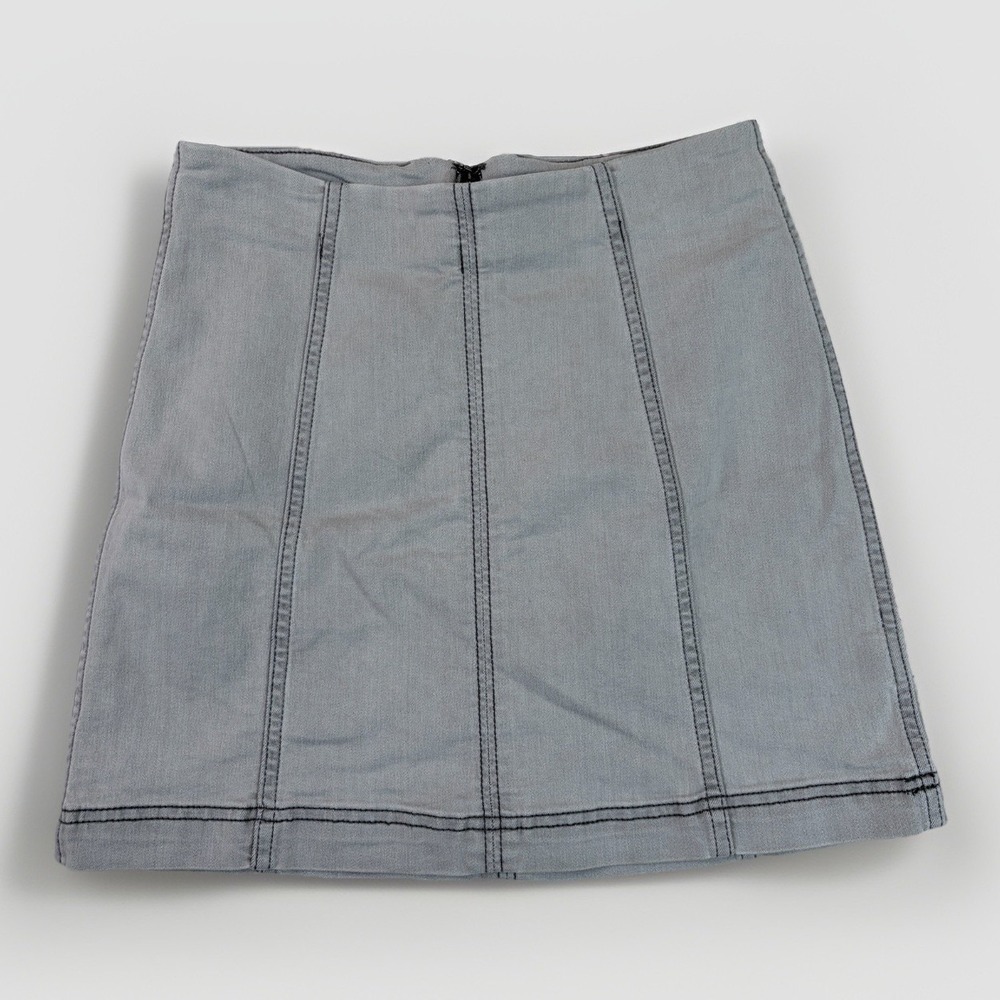 Free People Skirt Womens 4 Gray Modern Femme Stitch Denim Mini Back Zip Stretch